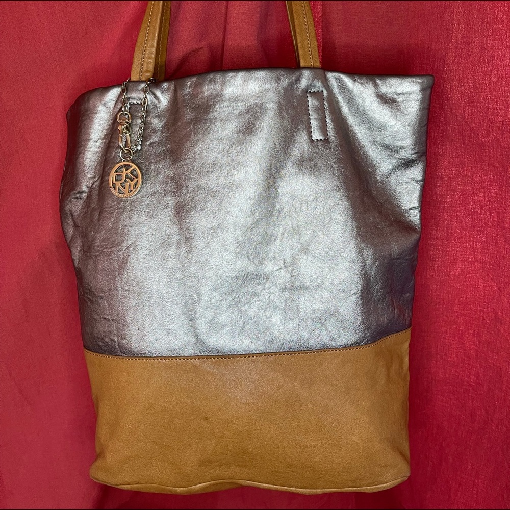 DKNY Donna Karan Soft Metallic Leather Tote Bag